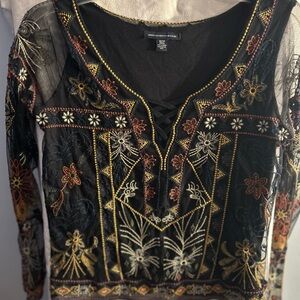 American Eagle Outfitters Black Floral Embroidered Blouse
